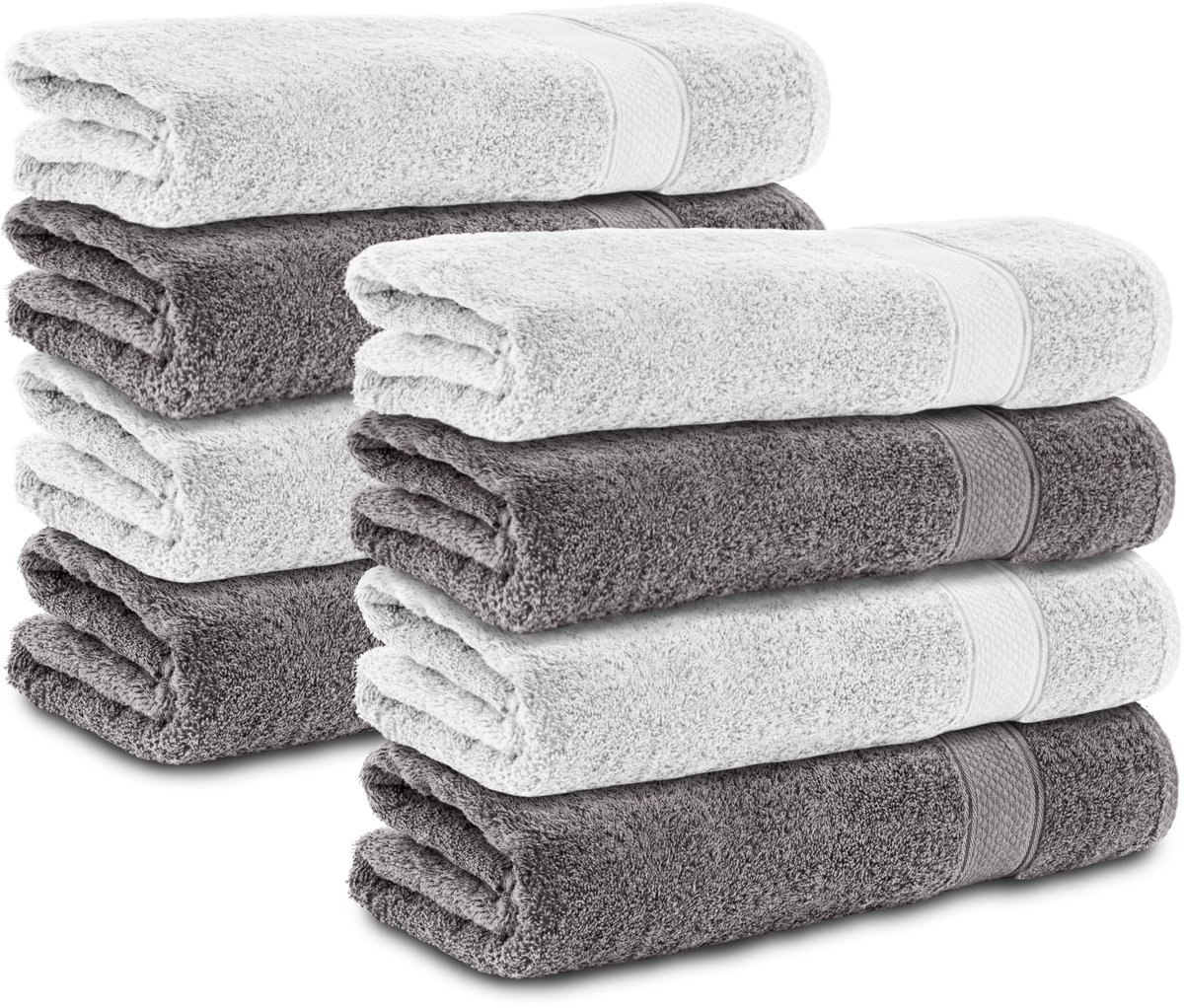 Komfortec 8x Handdoek 70x140 - 100% Katoen – Handdoekenset - Zacht - Antraciet-Wit