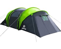 Peme Bojan Koepeltent Tent voor 4 personen, Zwart en groen, 2 ingangen, 2 slaapruimtes, waterdicht, moskitiera, groot voorportaal