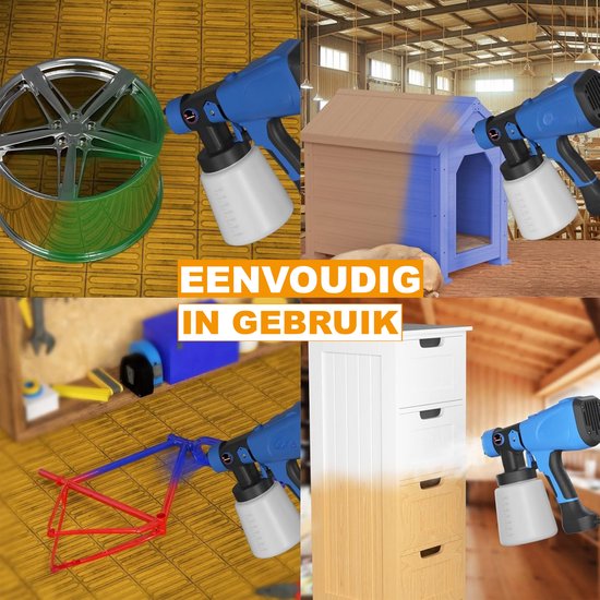 Draadloos Verfspuitpistool - 1000ML Capaciteit - 3 Patronen - Krachtig Elektrisch HVLP Spuitpistool - Voor Plafonds & Muren van Merkloos	 — afbeelding 2