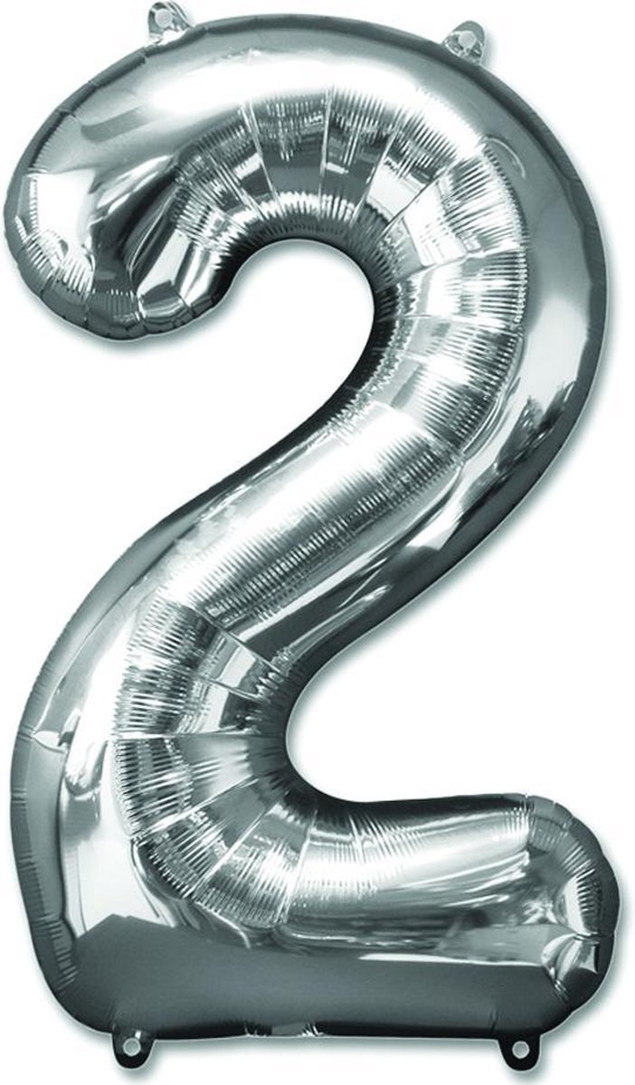 Afbeelding van product Amscan  Folieballon - Cijfer 2 - Zilver XL