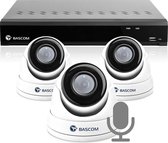 Bascom® camerasysteem met 3 beveiligingscamera’s en een recorder - Full HD beeldkwaliteit - Voor binnen & buiten - 20m nachtzicht - Smartphone & computer app - Audio-opname - 1000 GB opslagca