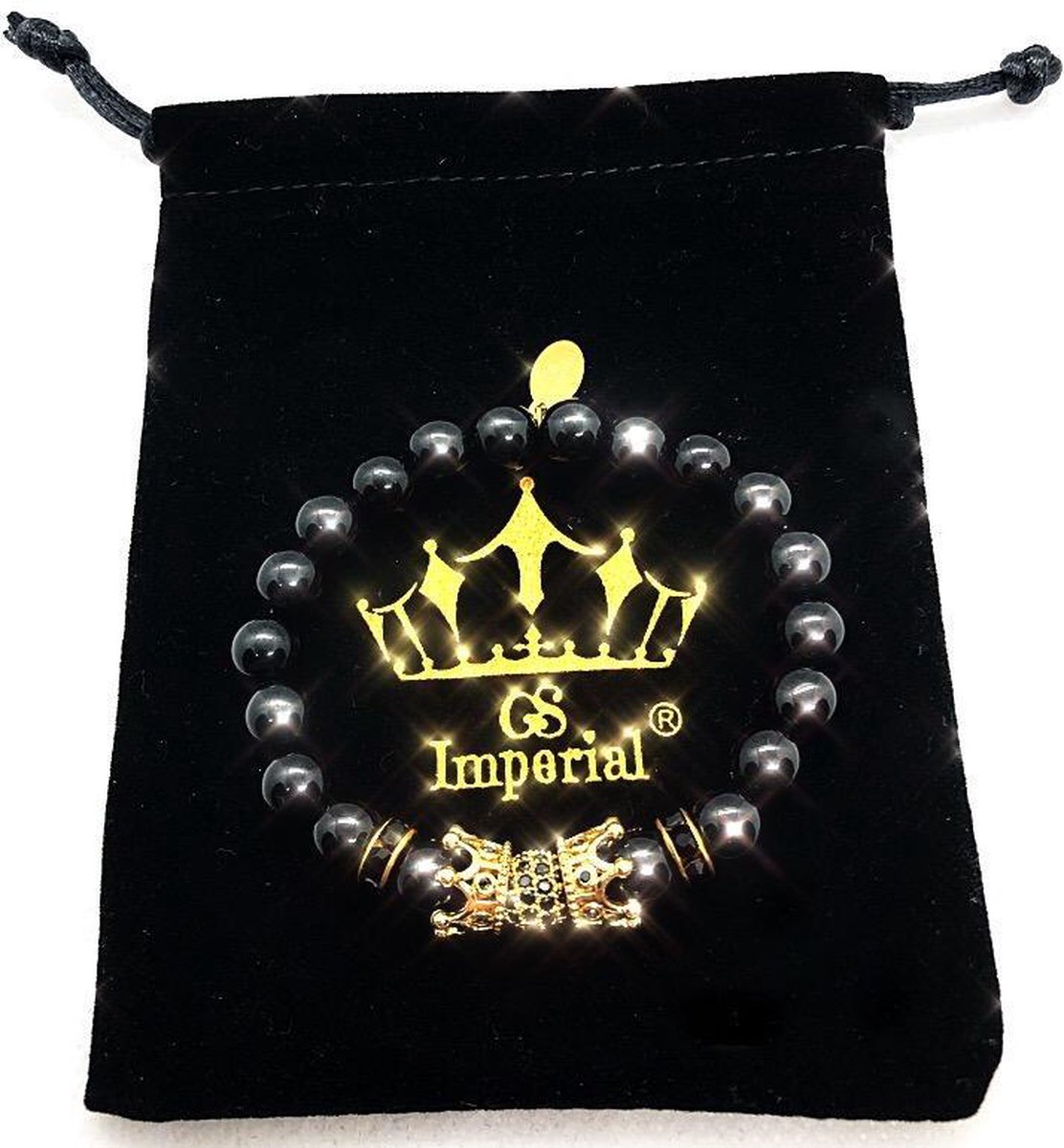 GS Imperial® | Dames Armband | Natuursteen| Kroon | Agaat Kralen | Armband