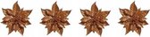 4x décorations pour Décorations pour sapins de Noël fleur sur clip poinsettia cuivre 18 cm - chiffres de Noël - décorations de Noël cuivre