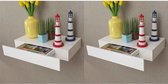 Zwevende Wandplanken 2 stuks Wit (Incl fotolijst) - Boekenplank - Muurplank - Wandrek - Boeken plank met lade