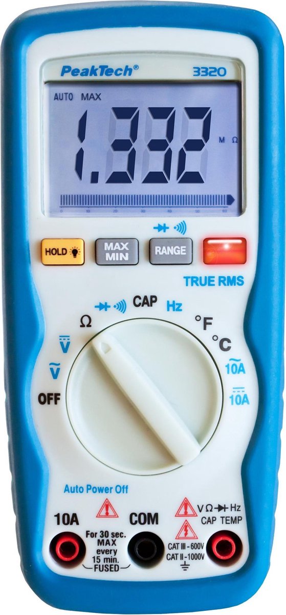 Peaktech 3320 - trms multimeter - 600V AC/DC - 10A AC/DC - CAT III 600V