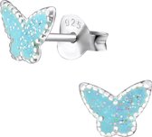 Joy|S - Zilveren blauwe glitter vlinder oorbellen 7 x 6 mm Sterling zilver 925