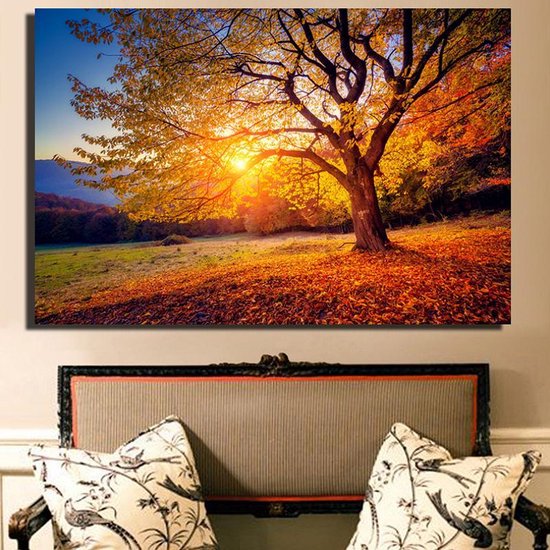 Canvas Schilderij * Zonsondergang in de Hefst * - Kunst aan je Muur - Romantisch Realistisch - Kleur - 70 x 100 cm