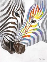 Canvas Schilderij * Verliefde Zebras Grafitti * - Kunst aan je Muur - Graffiti - ZwartWit Kleur - 50 x 75 cm