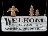 bordje kerst 15x25cm welkom winter wonder Antique white/naturel