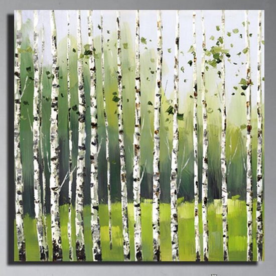 Canvas Schilderij * Berkenbomen Berkenbos * - Kunst aan je Muur - Realistisch - kleur - 60 x 60 cm