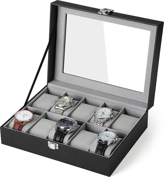 EKEO - Coffret montre de Luxe pour vos bijoux et bijoux - 10 compartiments avec coussinets - Zwart