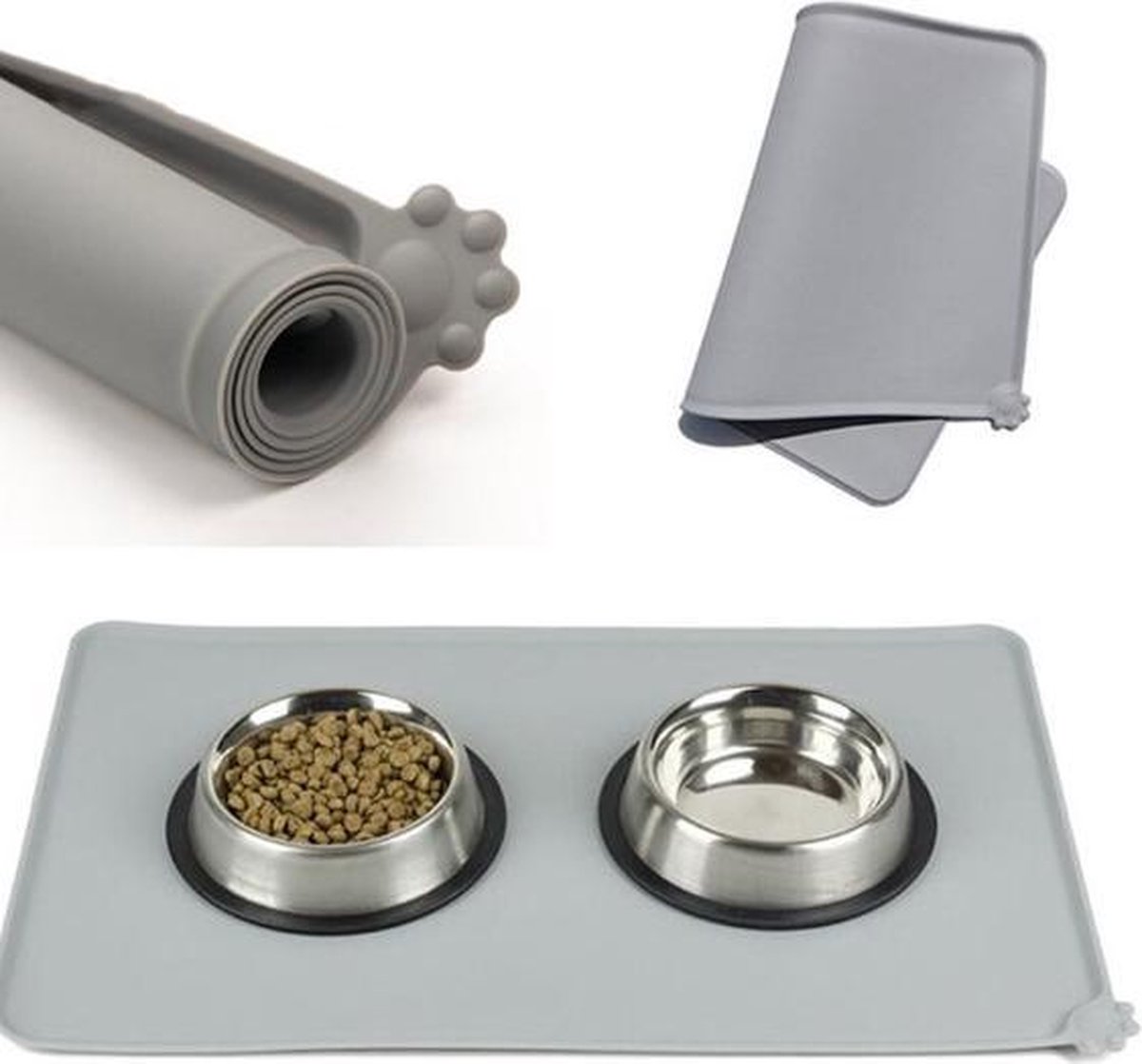 Bol.com Winkrs - Placemat voor voerbak van hond of kat - grijs siliconen aanbieding