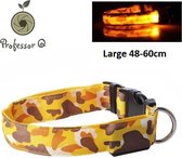 Professor Q - Lichtgevende hondenhalsband - 48 tot 60 cm - Camouflage print - Geel