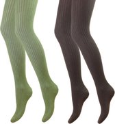 2 Pack Maillots - Meisjes - Rib - Groen-Bruin - Maat 152-164