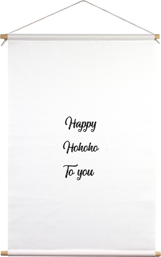 Happy hohoho to you | Textielposter | Textieldoek | Wanddecoratie | 90 CM x 135 CM | Kerst | Kerstdecoratie