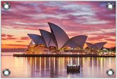 Tuinposter –Opera House bij Zonsondergang Sydney - Australië– 60x40 Foto op Tuinposter (wanddecoratie voor buiten en binnen)