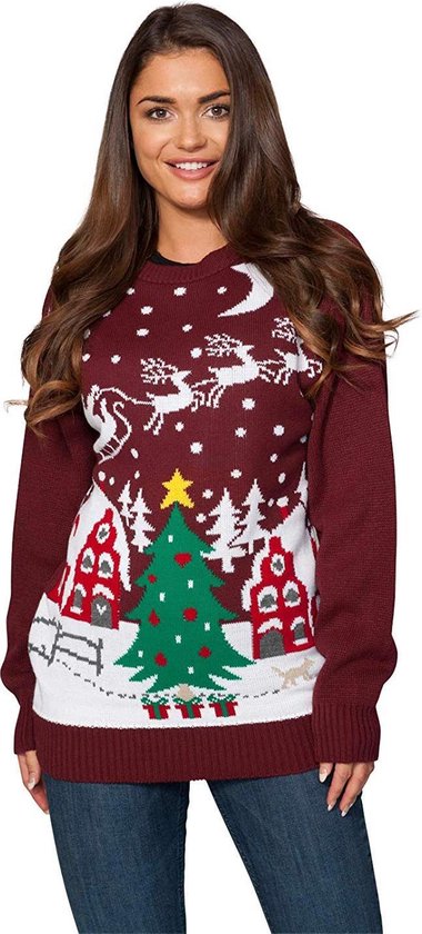 Foute Kersttrui Dames & Heren - Christmas Sweater "Gezellig Kerstlandschap" - Kerst trui Mannen & Vrouwen Maat L