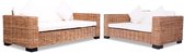 Bankstel 2-delig 5 zits Rattan met Kussens (Incl FLEECE deken) - Loungebank - Woonkamer bank - Tuinset - Loungeset