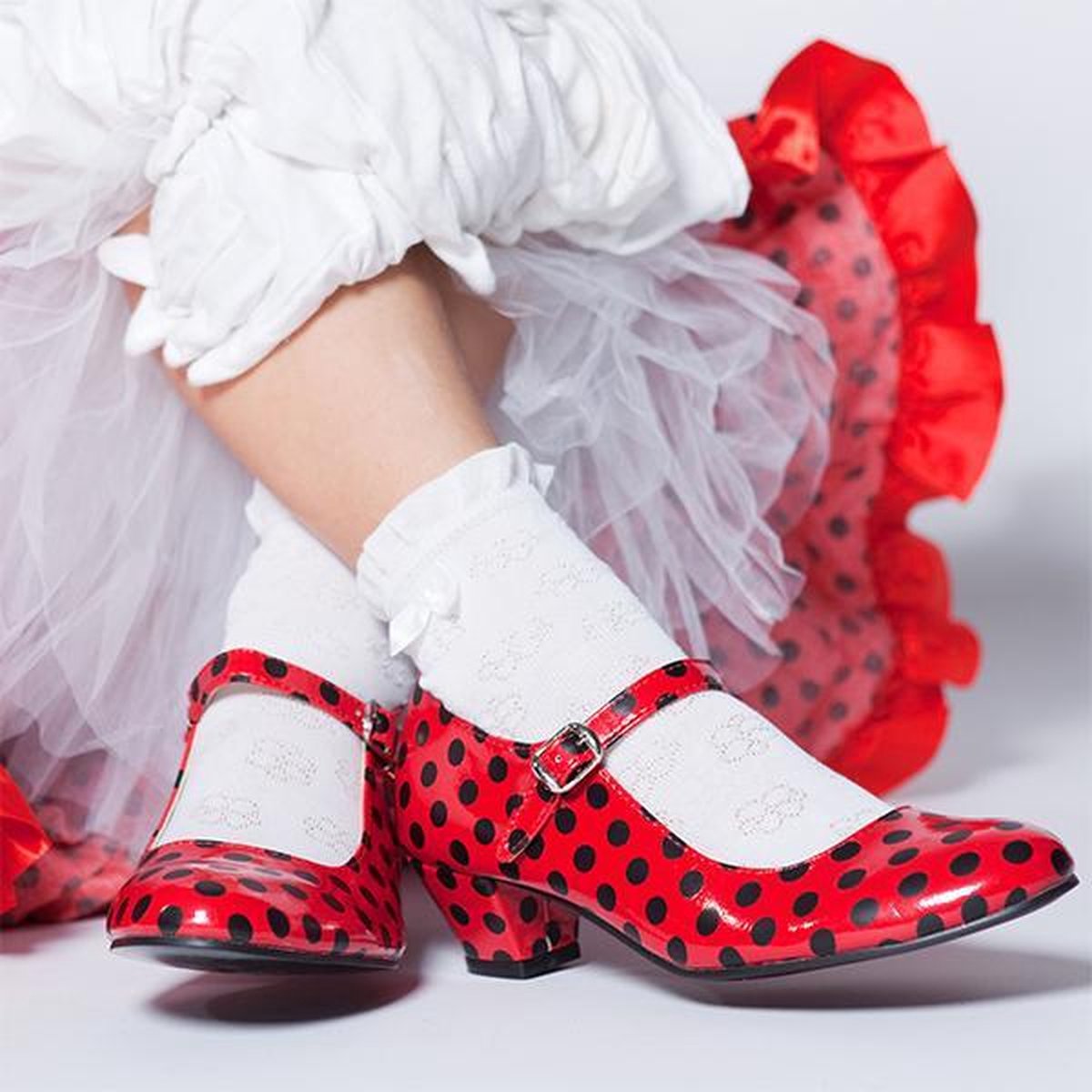 Flamenco Schoenen Kind Spaanse Schoenen Rood Wit (Kies Maat