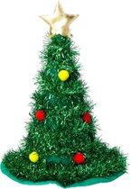 Folat - Hoed Kerstboom Groen Met Goudkleurige Ster En Ballen