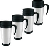 4x tasse thermos / tasse chauffante blanc / noir 400 ml - tasses à café / thé thermo double paroi avec bouchon à vis