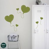 Ballonnen Hartjes decoratie stickers set van 6 stuks Olijf Groen