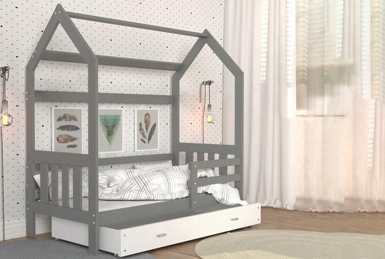 Houten bed - Huisbed - kinderbed - 160x80 - grijs met matras | bol.com