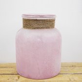 SENSE Vaas Frosted Roos - Glazen Windlicht - Sfeerlicht - frosted pink