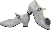 zilver glitter schoenen met hakken met bloemclips (maat 40 - 25cm)