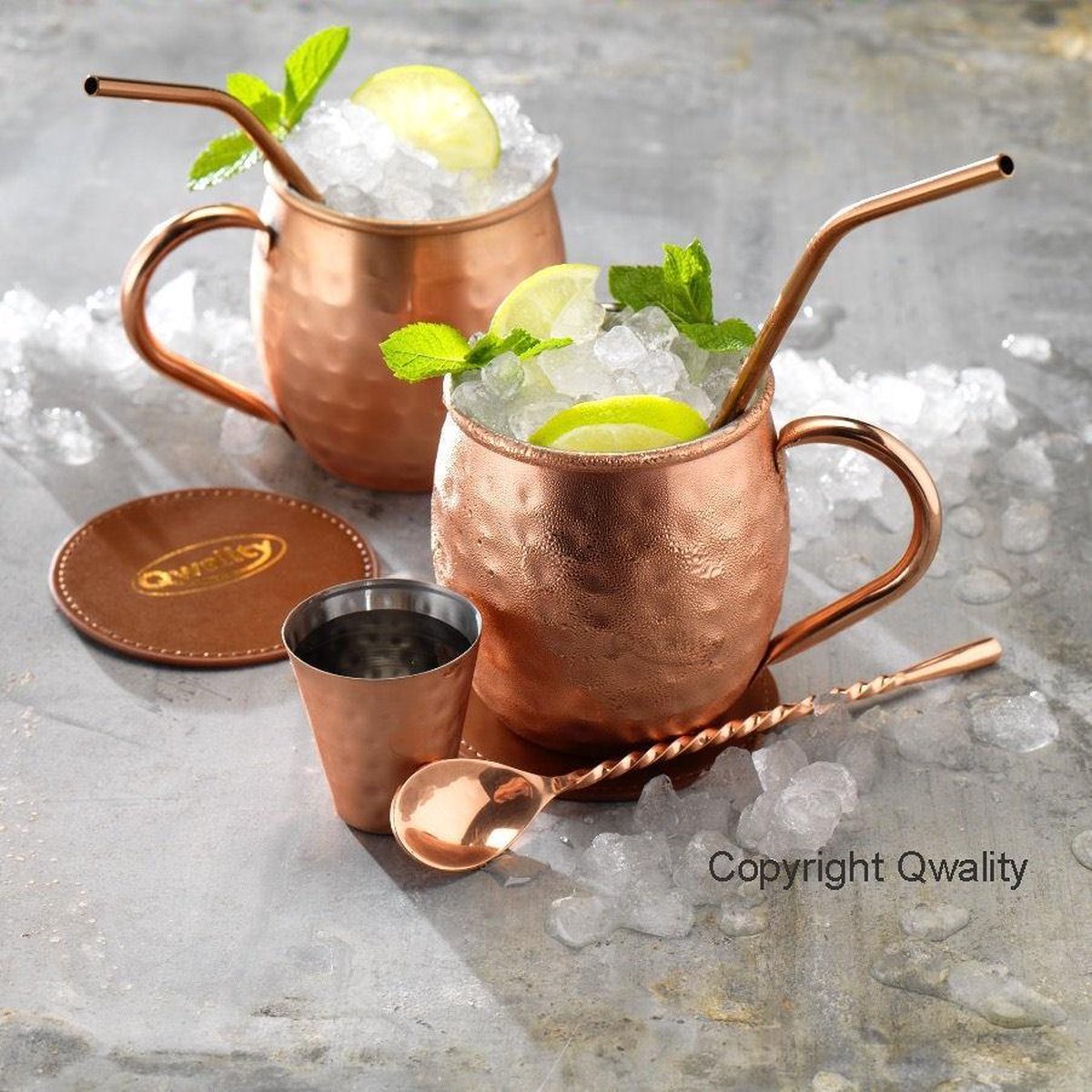 Luxe Moscow Mule Beker Set – Cocktail set - Inclusief 2 Heerlijke Mule Recepten - Luxe Cadeau Man Vrouw - 500ml - Qwality® — cadeau in Kookcadeaus - foto 3