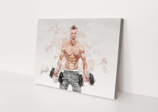 Bodybuilder | Polygon Art | Canvasdoek | Wanddecoratie | 90CM x 60CM | Schilderij | Foto op canvas