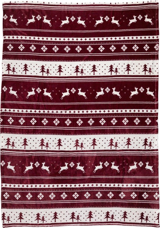 Winter Plaid - Kerst deken - Fleece plaid - Bordeaux Rood - Winterdeken - Flanel Fleece - fleece deken - Kerstplaid 150 x 120