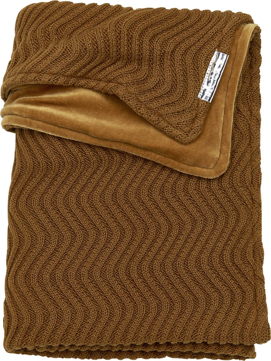 Meyco Waves met velvet ledikantdeken - 100x150 cm - Camel