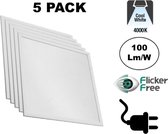 5 PACK - Led Paneel 60x60 cm, 36w, 3600 Lumen, 4000K Neutraal Wit, Flikkervrij, Stekkerklaar