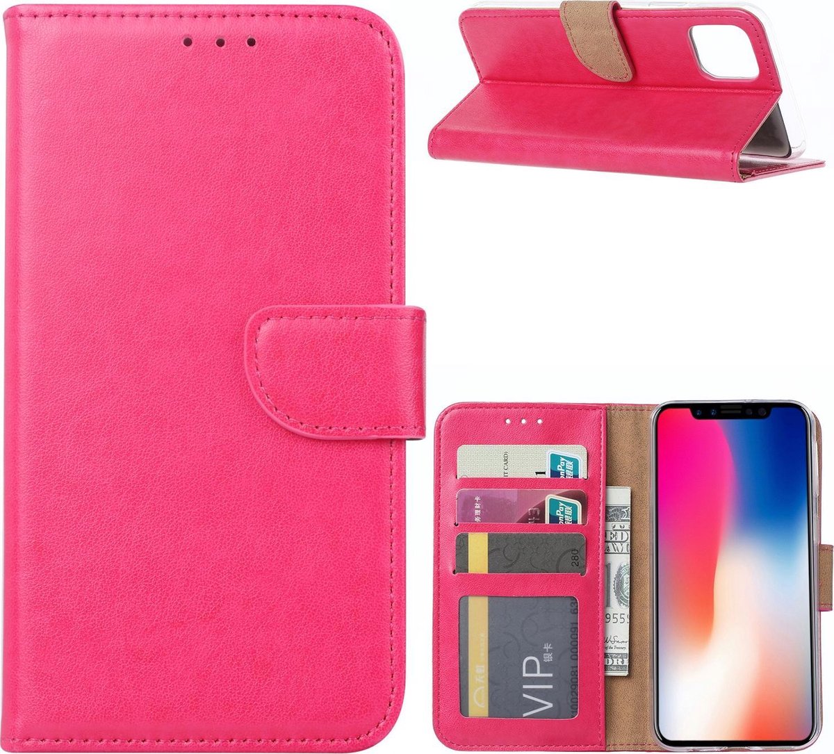 Ntech hoesje Geschikt voor iPhone 11 Pro Max Portemonnee / Booktype hoesje - Roze