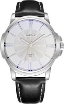 Yazole Luxe Heren horloge - DaVinciWatches - Zwart Lederen Band - Zilverkleurige Kast - Witkleurige Wijzerplaat – Type D - Geleverd met Stijlvolle Horlogebox- Luxe Geschenkverpakking – Cadeau