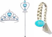 Ensemble d'accessoires de princesse - Baguette magique + Couronne + Tresse Elsa - Frozen - Déguisements - Ensemble d'accessoires de déguisement