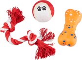 relaxdays hondenspeelgoed - set van 3 - kauwspeelgoed - hond - speeltjes - bot bal   touw