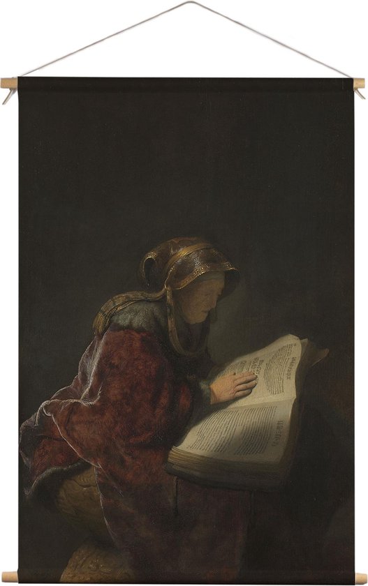 Oude lezende vrouw, waarschijnlijk de profetes Hanna | Rembrandt van Rijn | 1631 | Kunst | Textieldoek | Textielposter | Wanddecoratie | 30CM x 45CM” | Schilderij