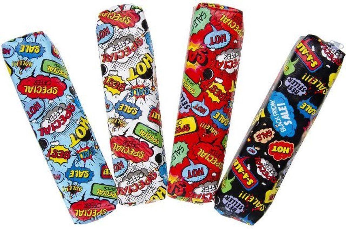 Stoere Etui met tekstballonnen (set van 4 verschillende kleuren) zwart rood blauw wit