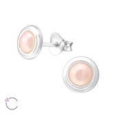Joy|S - Zilveren Swarovski parel oorbellen 7 mm roze