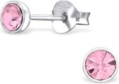 Joy|S - Zilveren petit 4 mm oorbellen roze kristal Sterling zilver 925