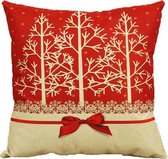 Kussenhoes - kerst - bomen rood - linnen - 45cm