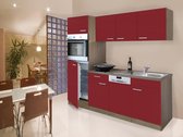 Goedkope keuken 205  cm - complete keuken met apparatuur Oliver  - Donker eiken/Rood   - keramische kookplaat - vaatwasser   - oven    - spoelbak