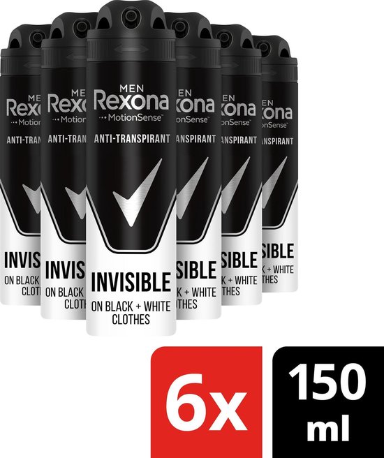 Rexona Invisible on Black & White Deodorant - 6 x 150 ml - Voordeelverpakking - Rexona