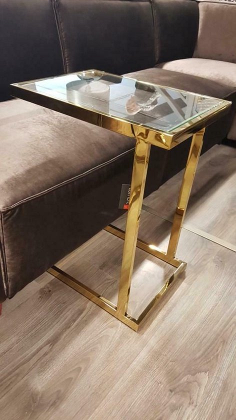 etnisch Binnenshuis Bereid Side table gouden frame met glasplaat. Laptop Tafel Bank aanschuif tafel |  bol.com