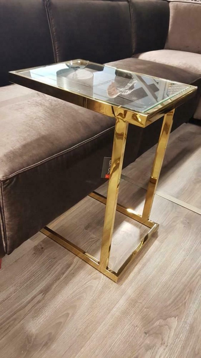 Side table gouden frame met glasplaat. Laptop Tafel Bank aanschuif tafel |  bol.com