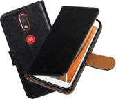 MP Case Zwart Vintage lederlook PullUp Map voor de Motorola Moto G4 wallet cover - book case - hoesje