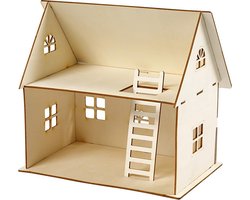 DIY Poppenhuis, h: 25 cm, afm 18x27 cm, 1 stuk, triplex