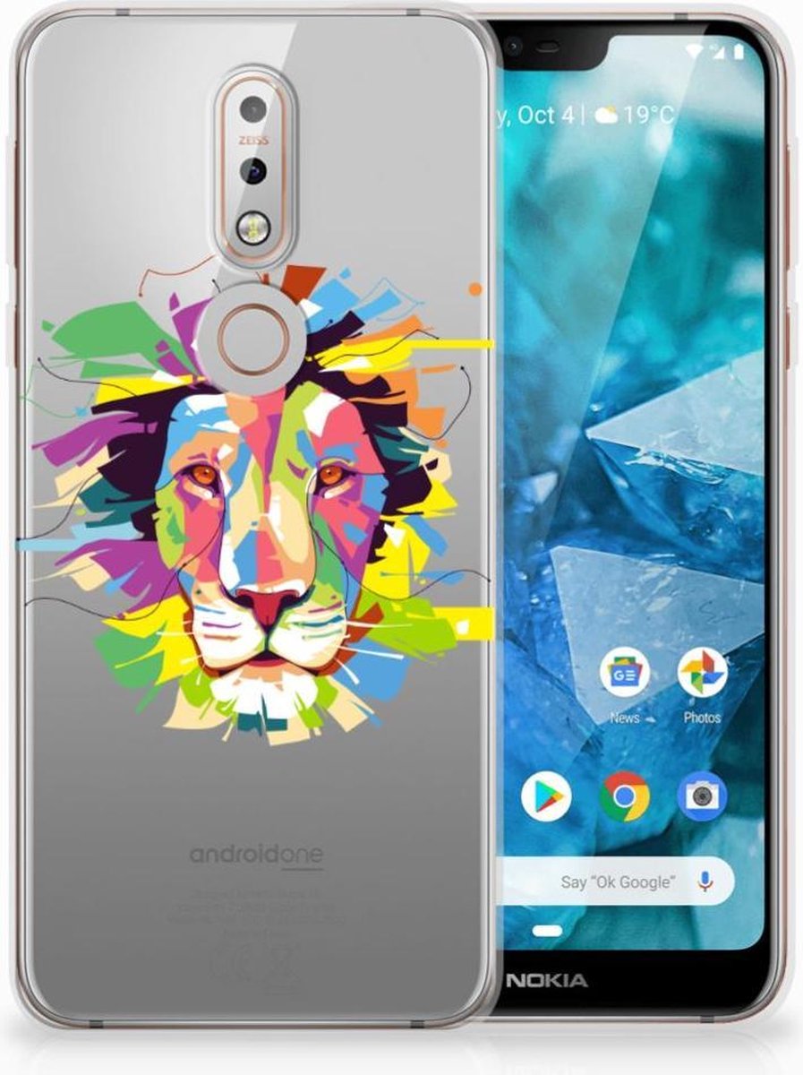Nokia 7.1 Telefoonhoesje met Naam Lion Color